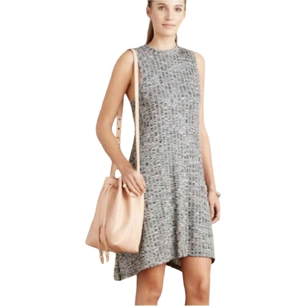 Maeve Anthropologie Emerson Swing Dress Gray Space Dye Knit Pockets Mock Neck S - Picture 13 of 14